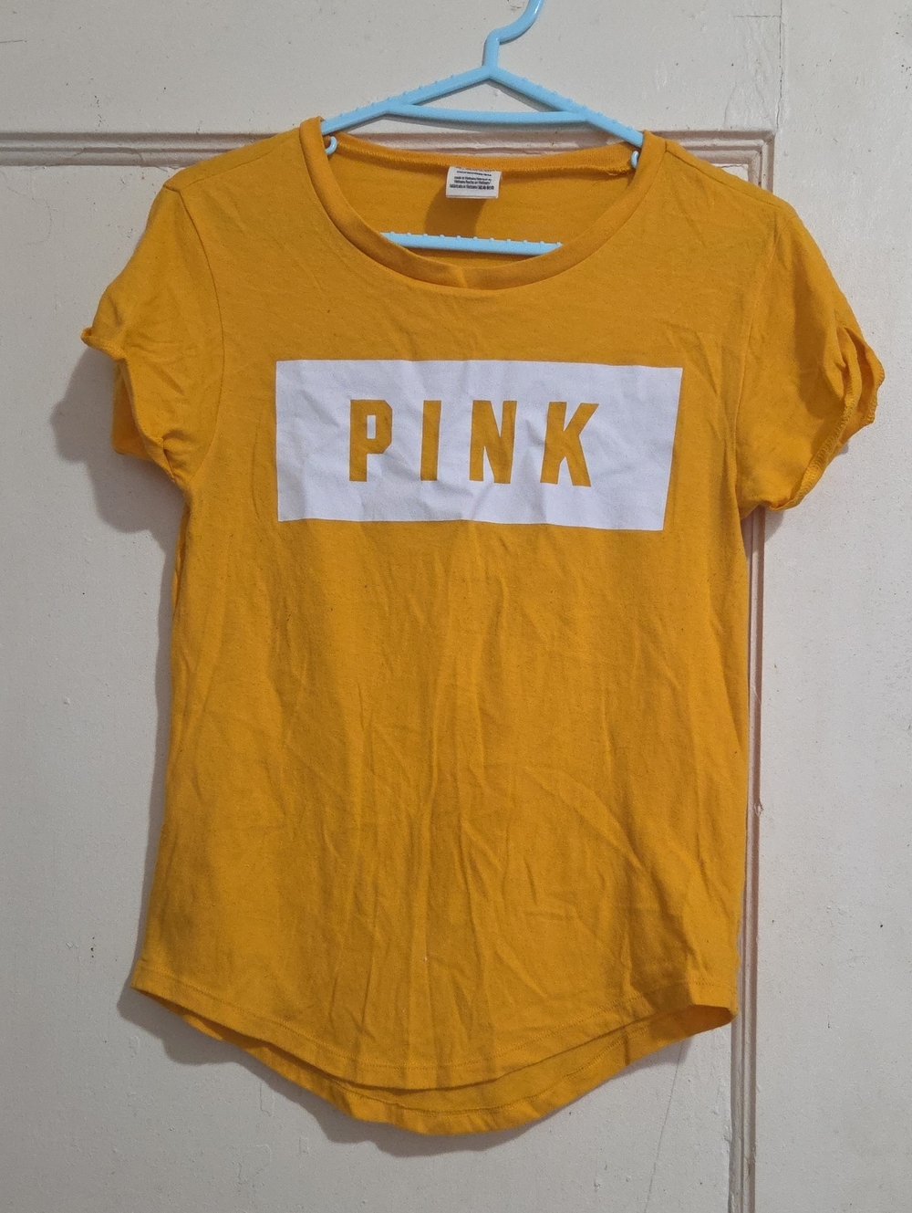 PINK Victoria's Secret Mustard Yellow Logo Tee